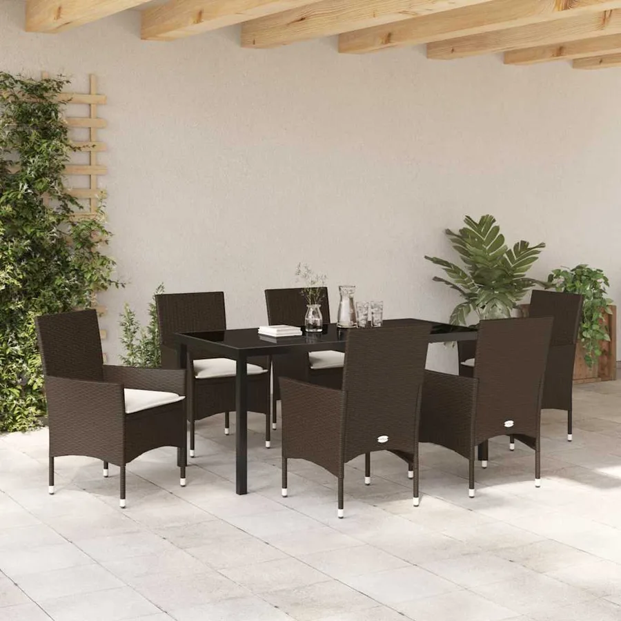 Ensemble de salle à manger pour jardin 7 pcs Marron polyrotin - 4