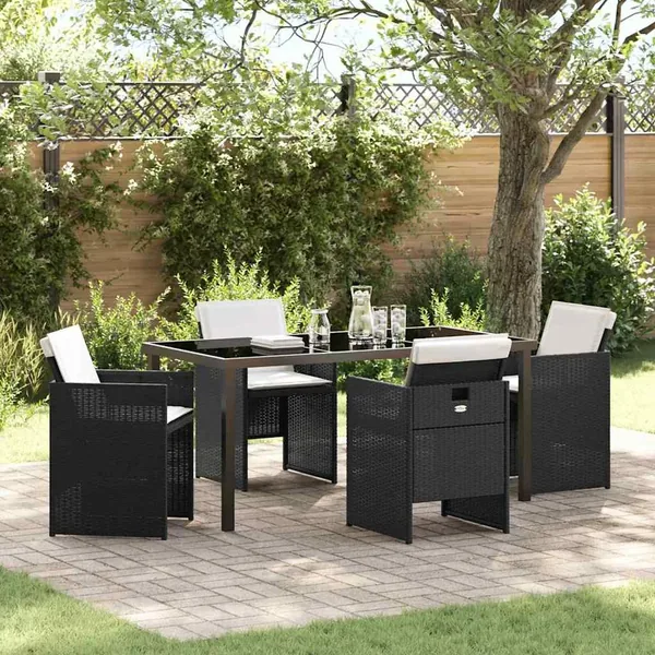 Ensemble de salle à manger pour jardin 5 pcs Noir polyrotin