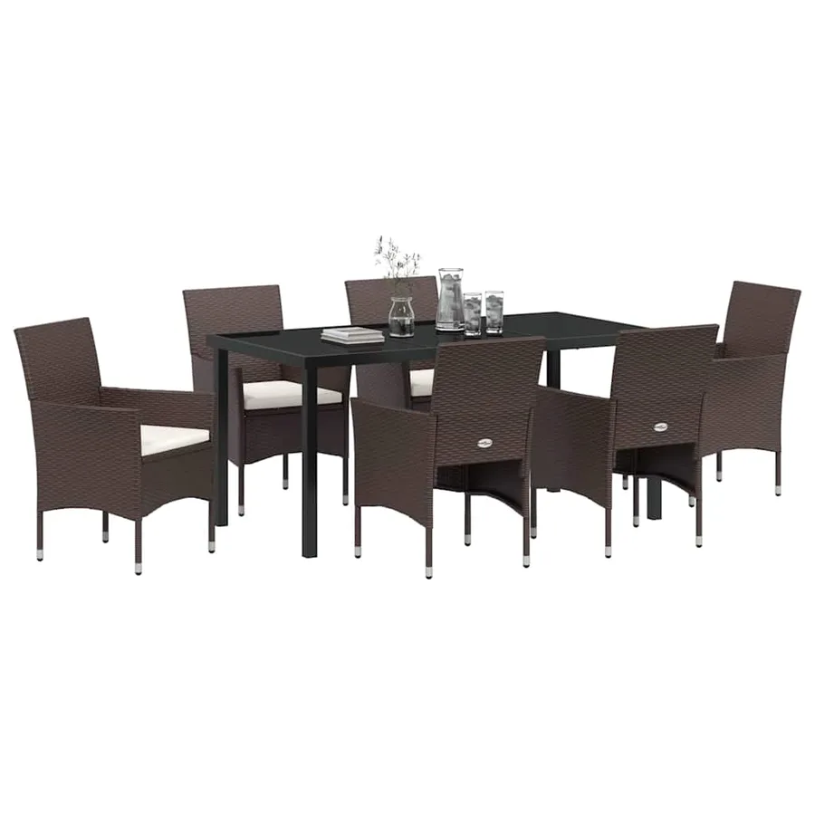 Ensemble de salle à manger pour jardin 7 pcs Marron polyrotin - 3