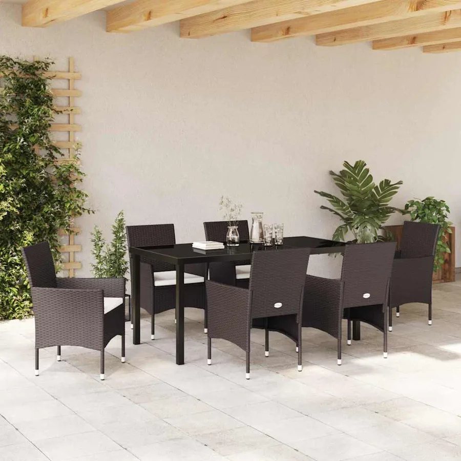 Ensemble de salle à manger pour jardin 7 pcs Marron polyrotin - 4