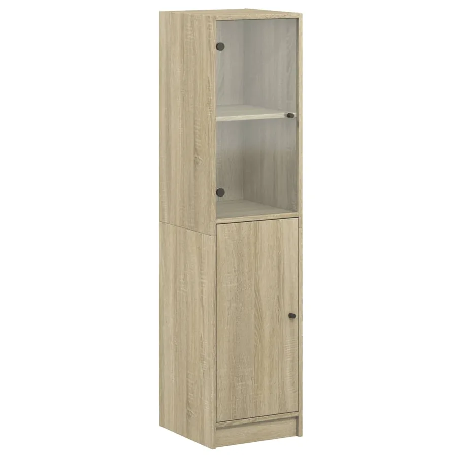 Buffet avec porte en verre chêne sonoma 35x37x142 cm - 2