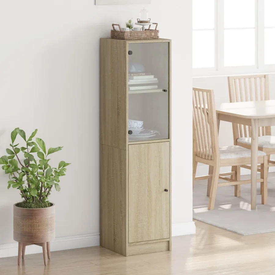 Buffet avec porte en verre chêne sonoma 35x37x142 cm - 3