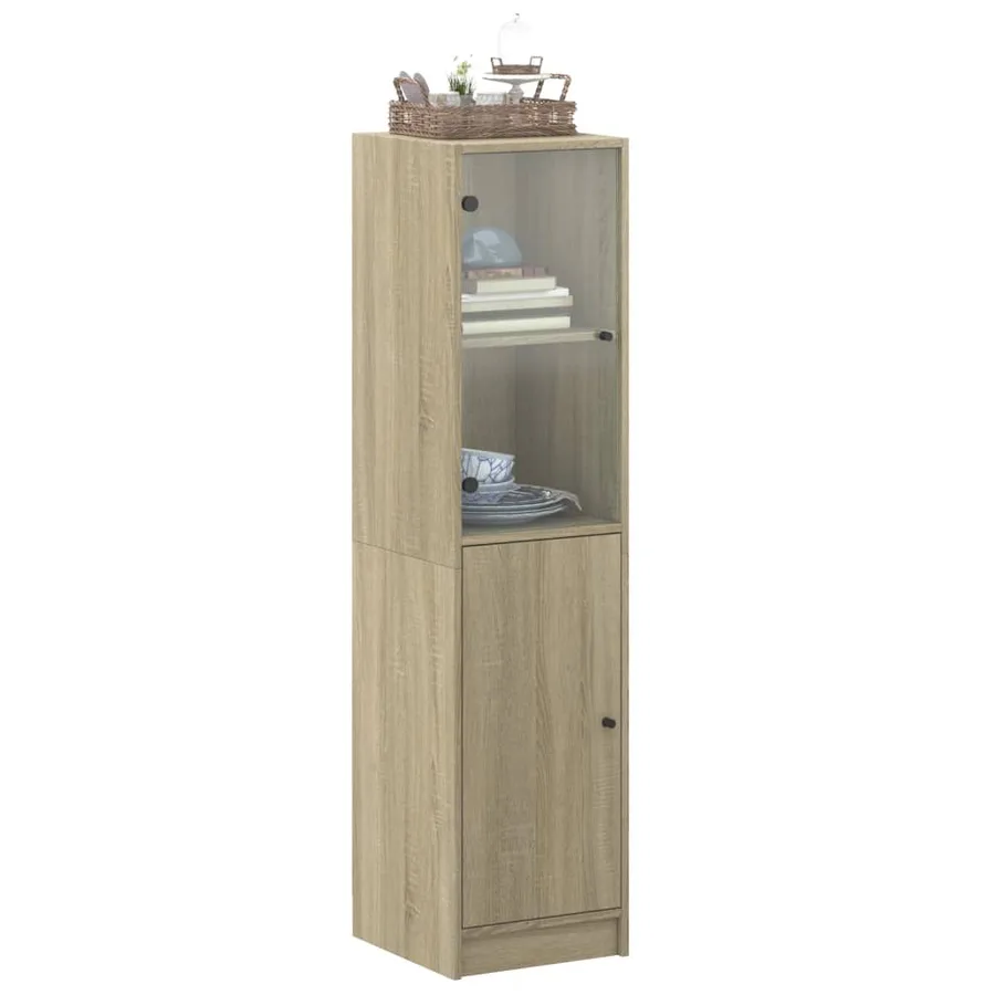 Buffet avec porte en verre chêne sonoma 35x37x142 cm - 4