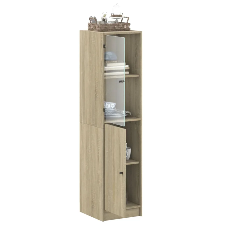 Buffet avec porte en verre chêne sonoma 35x37x142 cm - 5