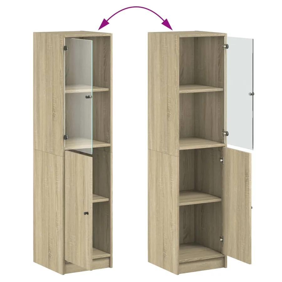 Buffet avec porte en verre chêne sonoma 35x37x142 cm - 9