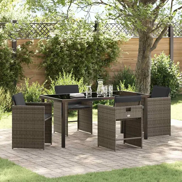 Ensemble de salle à manger pour jardin 5 pcs Gris polyrotin