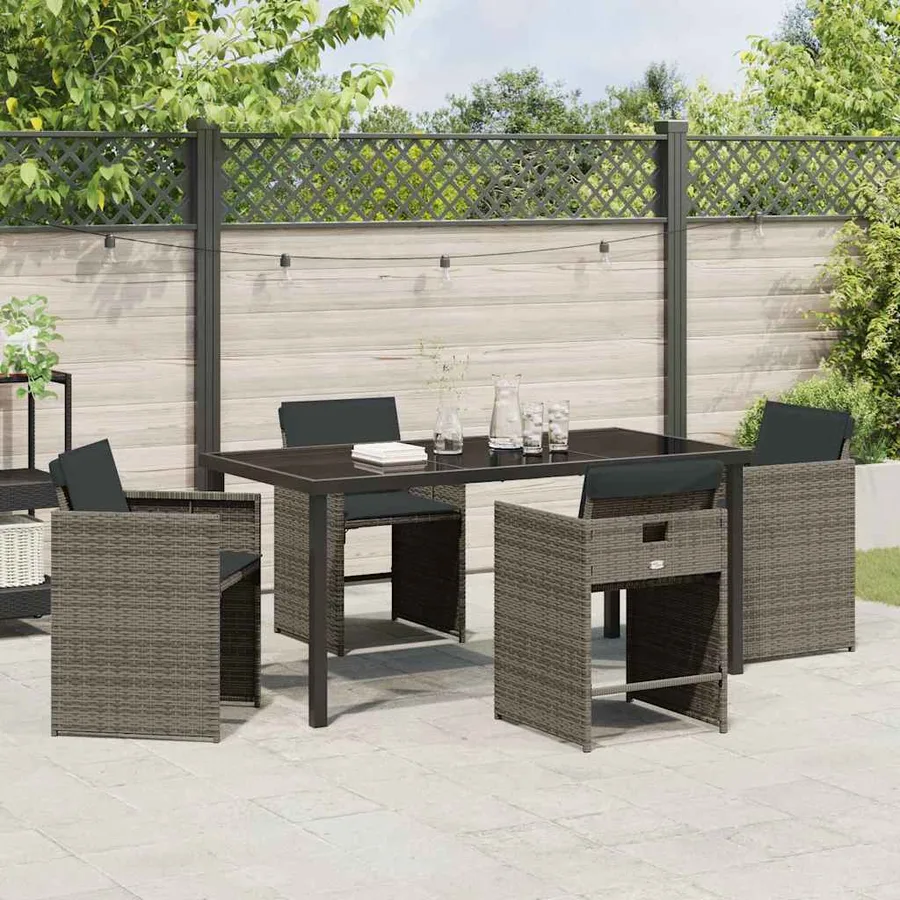 Ensemble de salle à manger pour jardin 5 pcs Gris polyrotin - 4
