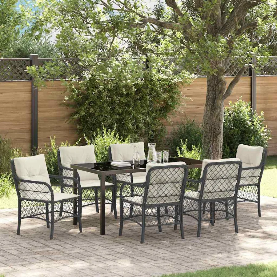 Ensemble de salle à manger pour jardin 7 pcs Noir polyrotin