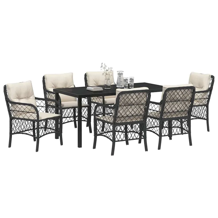 Ensemble de salle à manger pour jardin 7 pcs Noir polyrotin - 3