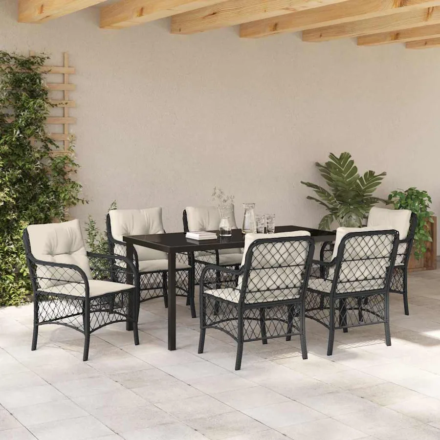Ensemble de salle à manger pour jardin 7 pcs Noir polyrotin - 4