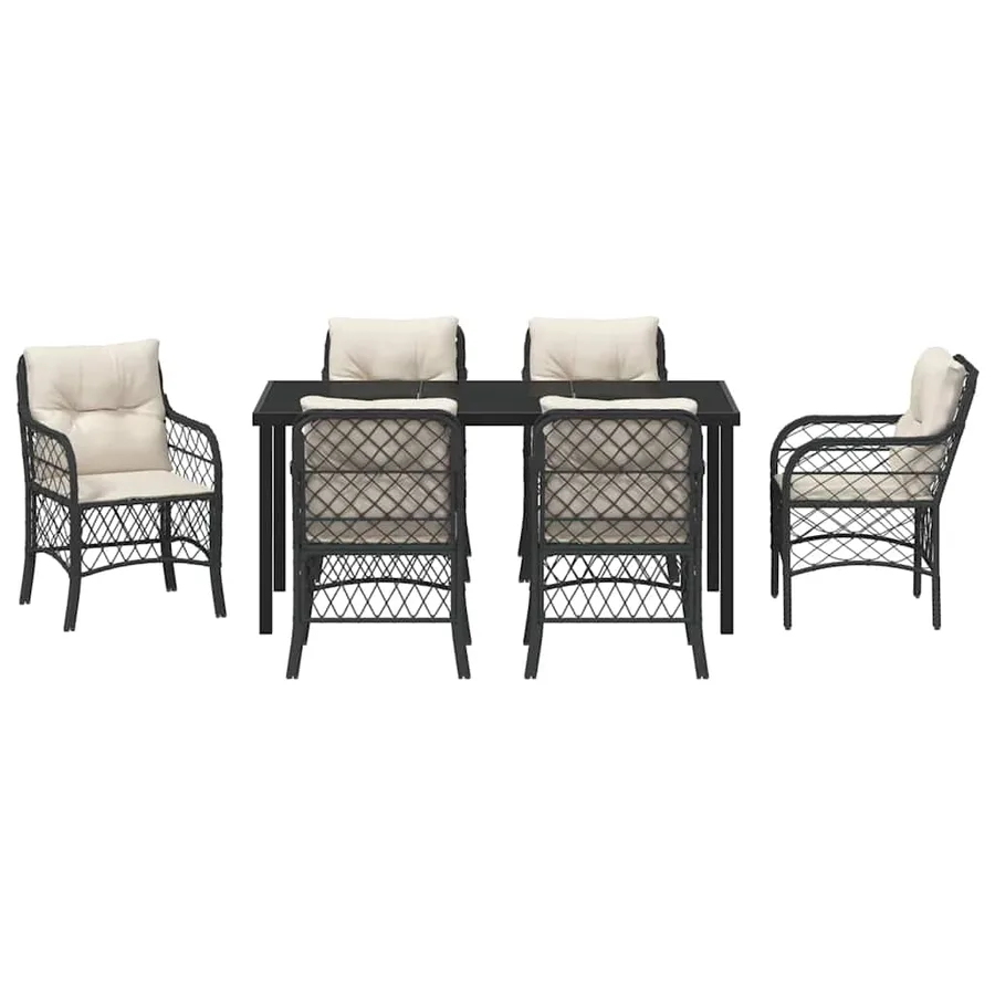 Ensemble de salle à manger pour jardin 7 pcs Noir polyrotin - 7