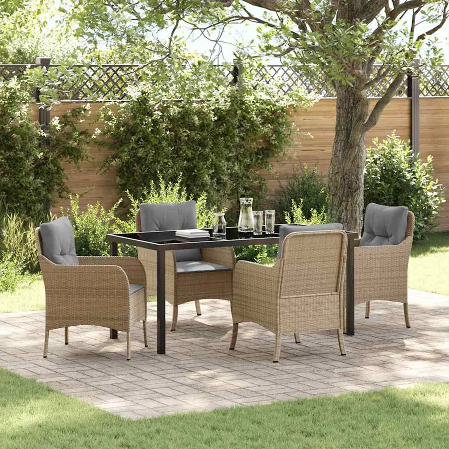 Ensemble de salle à manger pour jardin 5 pcs Beige polyrotin