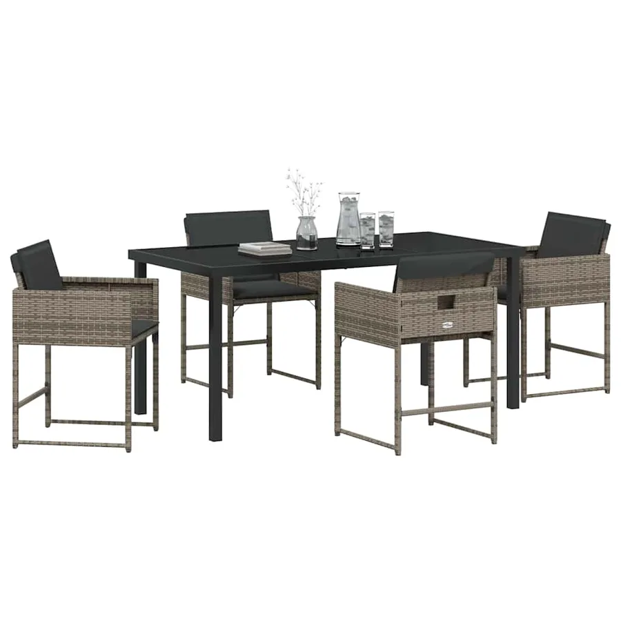 Ensemble de salle à manger pour jardin 5 pcs Gris polyrotin - 3