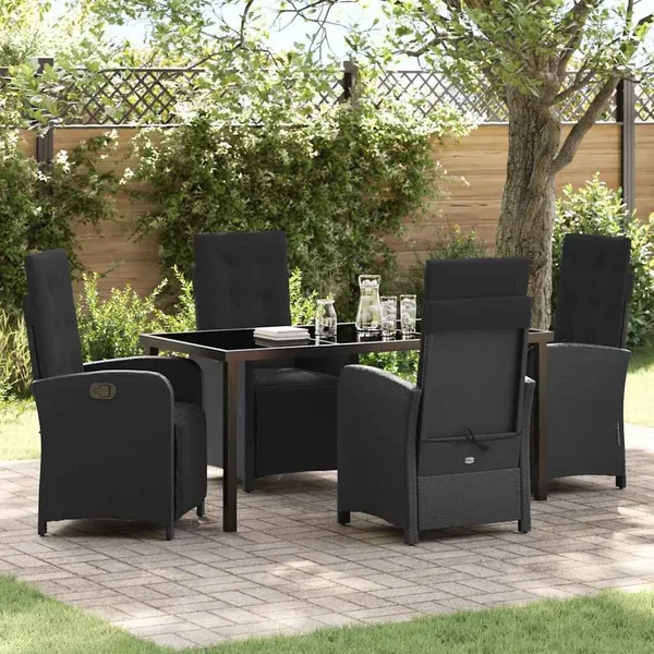 Ensemble de salle à manger pour jardin 5 pcs Noir polyrotin