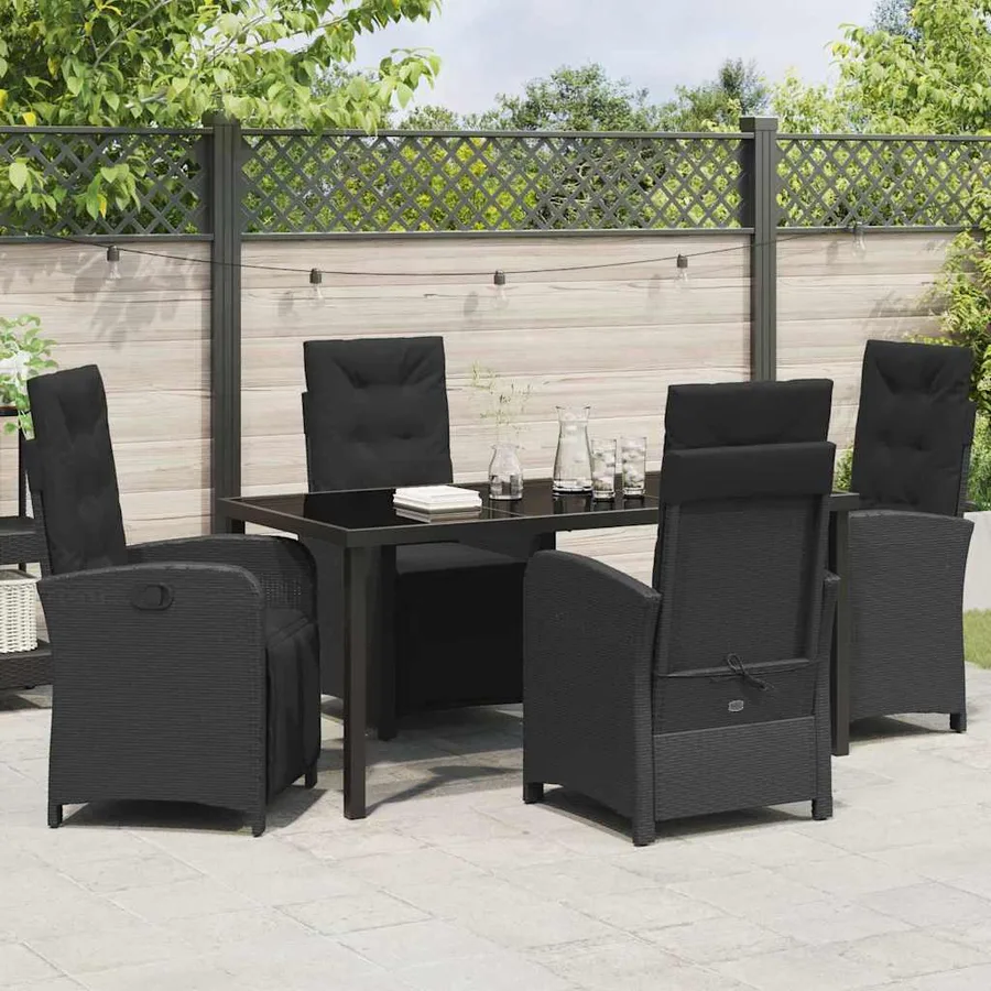 Ensemble de salle à manger pour jardin 5 pcs Noir polyrotin - 4