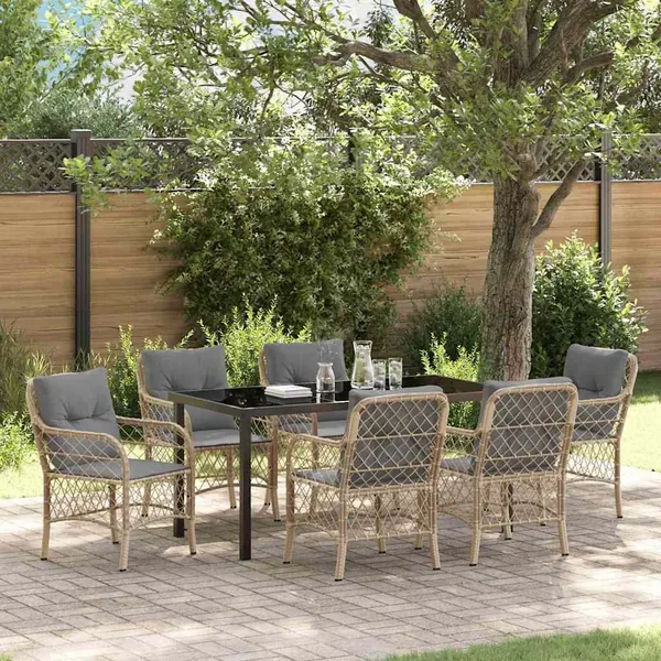 Ensemble de salle à manger pour jardin 7 pcs Beige polyrotin
