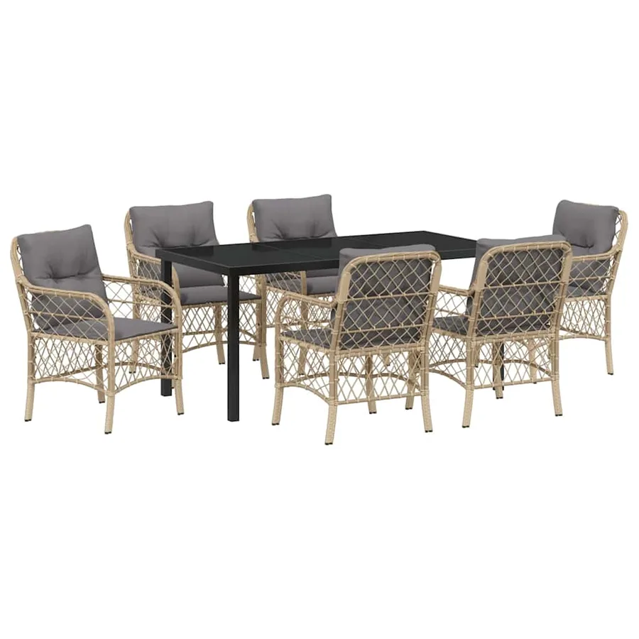 Ensemble de salle à manger pour jardin 7 pcs Beige polyrotin - 2