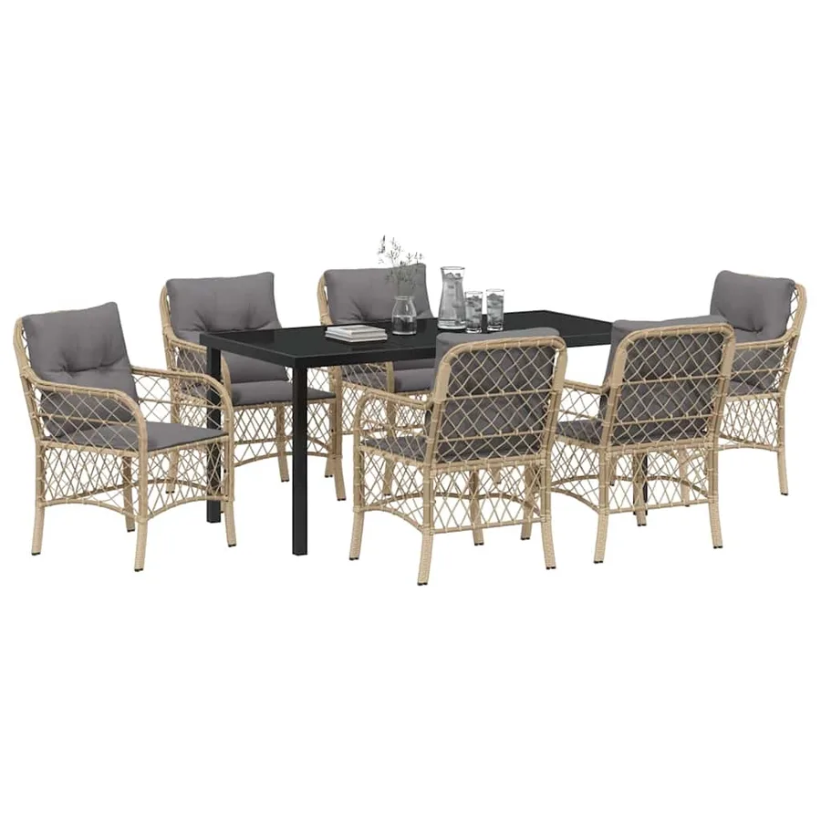 Ensemble de salle à manger pour jardin 7 pcs Beige polyrotin - 3
