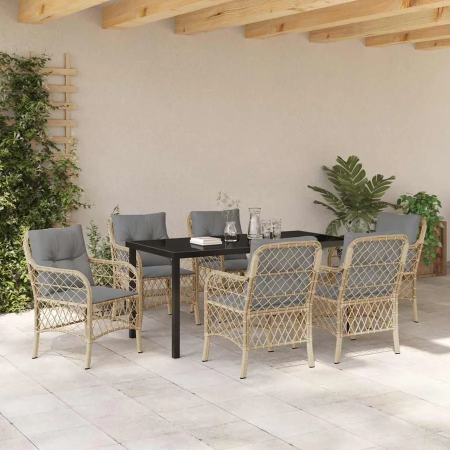 Ensemble de salle à manger pour jardin 7 pcs Beige polyrotin - 4