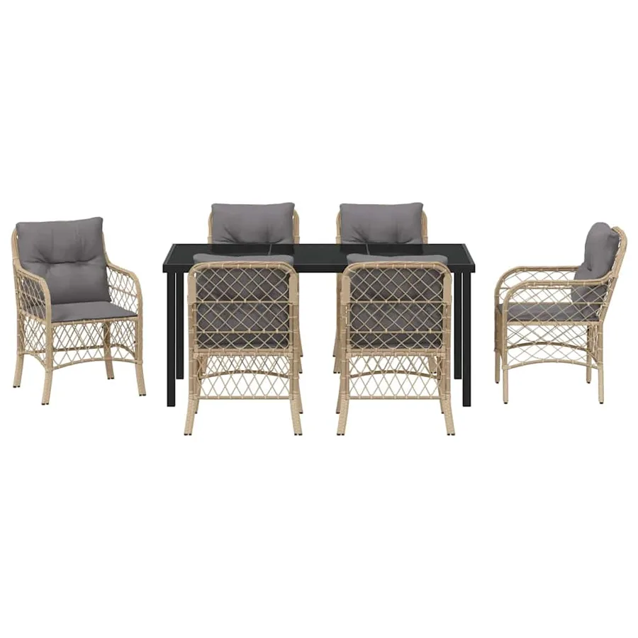 Ensemble de salle à manger pour jardin 7 pcs Beige polyrotin - 7
