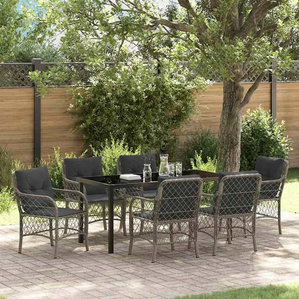 Ensemble de salle à manger pour jardin 7 pcs Gris polyrotin