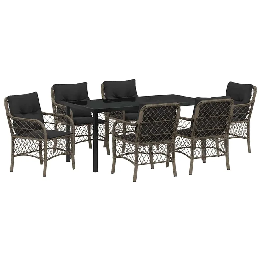 Ensemble de salle à manger pour jardin 7 pcs Gris polyrotin - 2