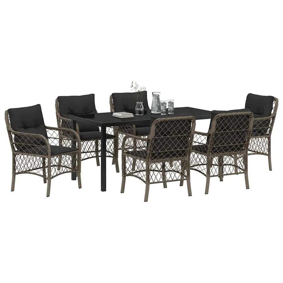 Ensemble de salle à manger pour jardin 7 pcs Gris polyrotin - 3