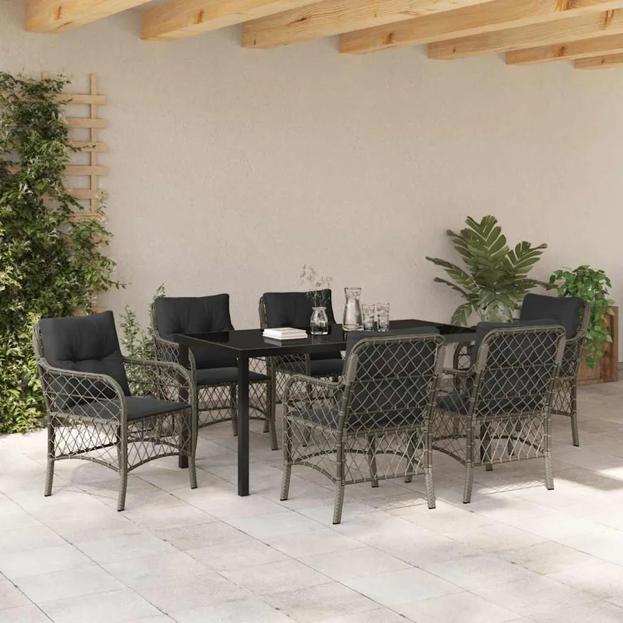 Ensemble de salle à manger pour jardin 7 pcs Gris polyrotin - 4