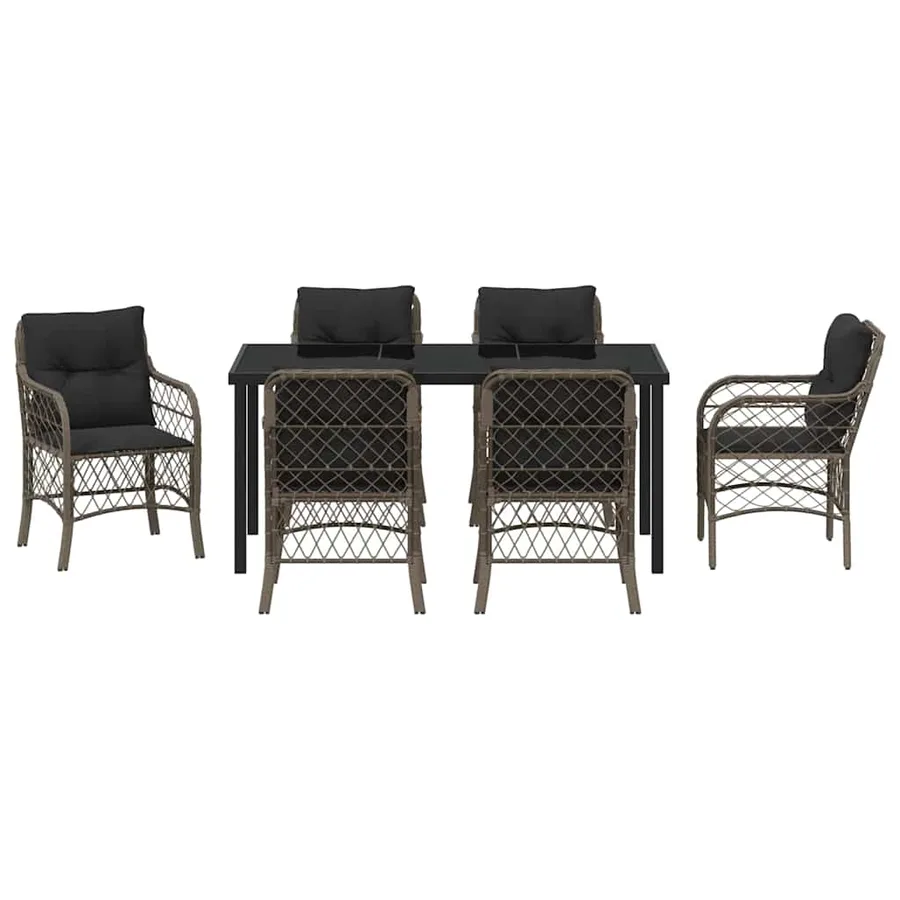 Ensemble de salle à manger pour jardin 7 pcs Gris polyrotin - 7