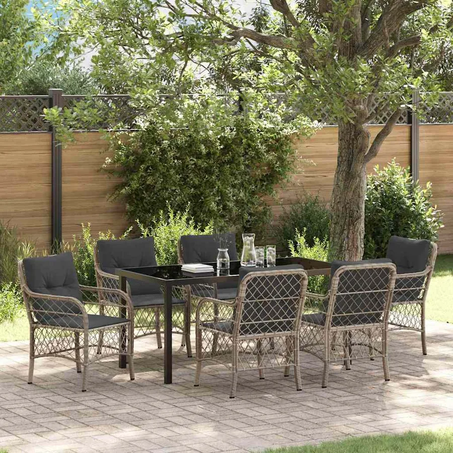 Ensemble de salle à manger pour jardin 7 pcs Gris clair