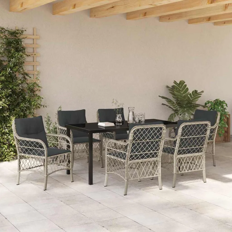 Ensemble de salle à manger pour jardin 7 pcs Gris clair - 4