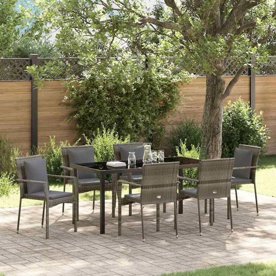 Ensemble de salle à manger pour jardin 7 pcs Gris polyrotin