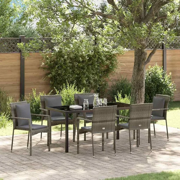 Ensemble de salle à manger pour jardin 7 pcs Gris polyrotin