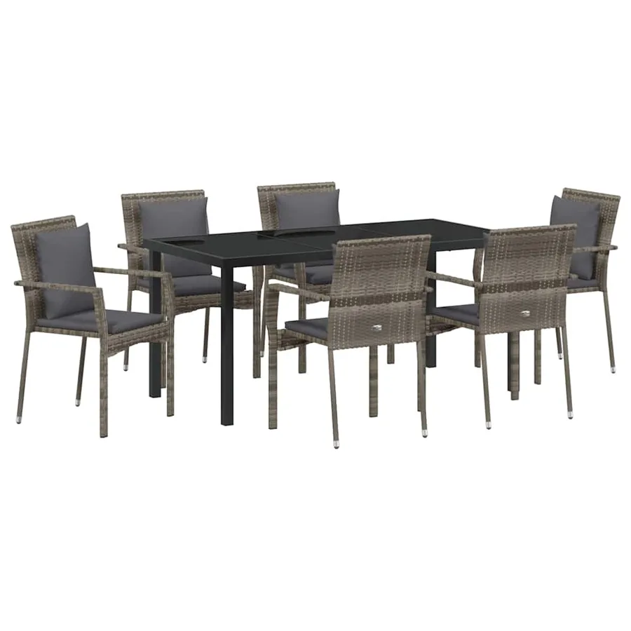 Ensemble de salle à manger pour jardin 7 pcs Gris polyrotin - 2