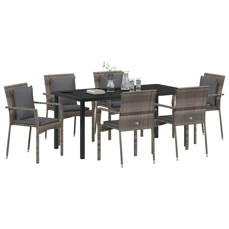 Ensemble de salle à manger pour jardin 7 pcs Gris polyrotin - 3