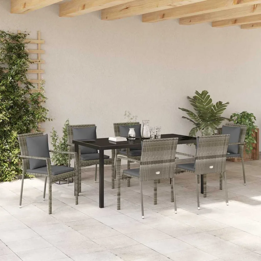 Ensemble de salle à manger pour jardin 7 pcs Gris polyrotin - 4