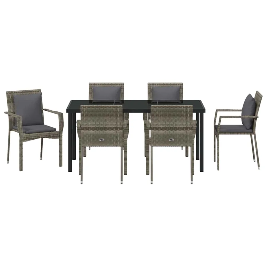 Ensemble de salle à manger pour jardin 7 pcs Gris polyrotin - 7