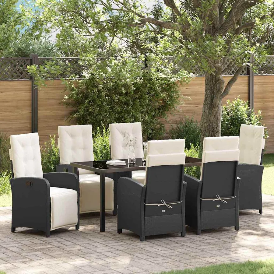 Ensemble de salle à manger pour jardin 7 pcs Noir polyrotin