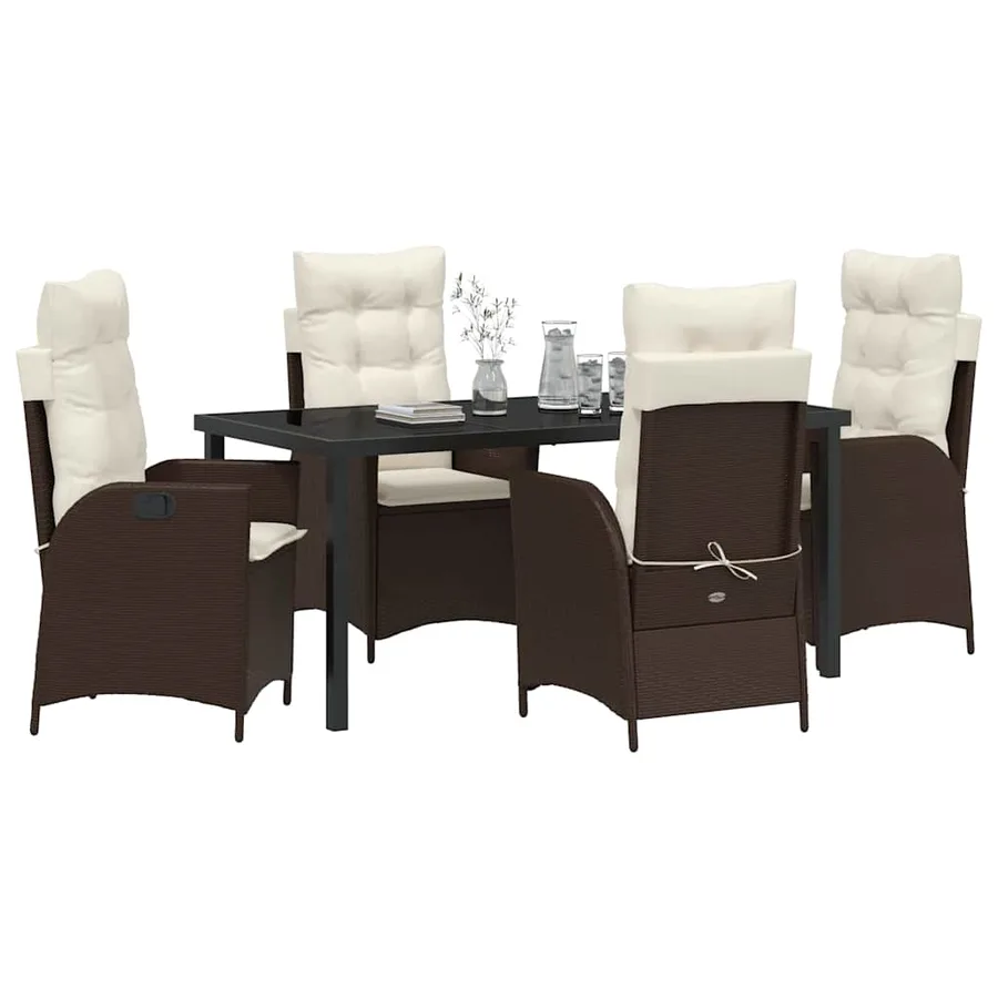 Ensemble de salle à manger pour jardin 5 pcs Marron polyrotin - 3