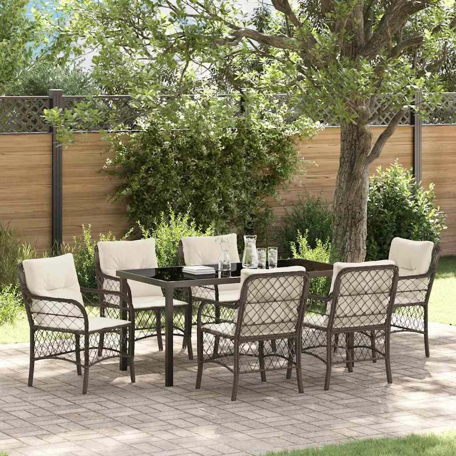Ensemble de salle à manger pour jardin 7 pcs Marron polyrotin