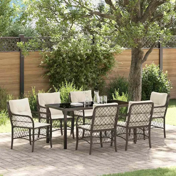 Ensemble de salle à manger pour jardin 7 pcs Marron polyrotin