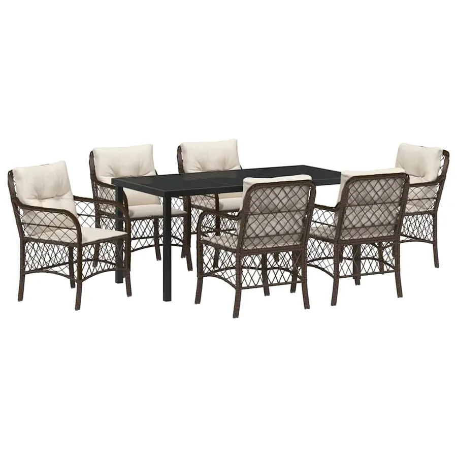 Ensemble de salle à manger pour jardin 7 pcs Marron polyrotin - 2