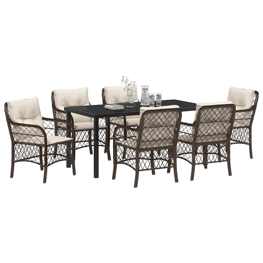 Ensemble de salle à manger pour jardin 7 pcs Marron polyrotin - 3