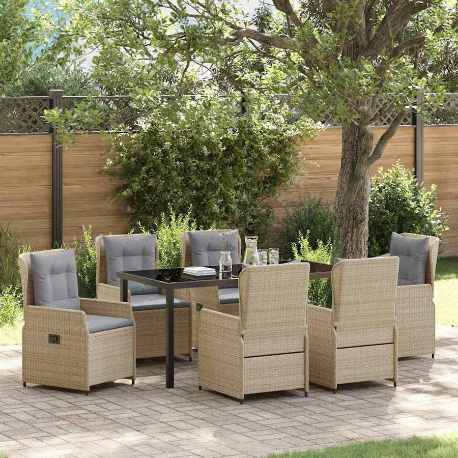 Ensemble de salle à manger pour jardin 7 pcs polyrotin
