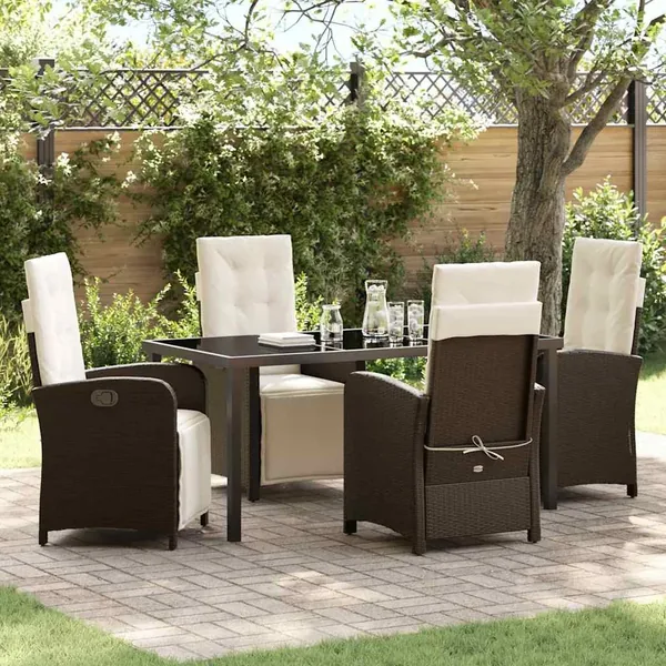 Ensemble de salle à manger pour jardin 5 pcs Marron polyrotin
