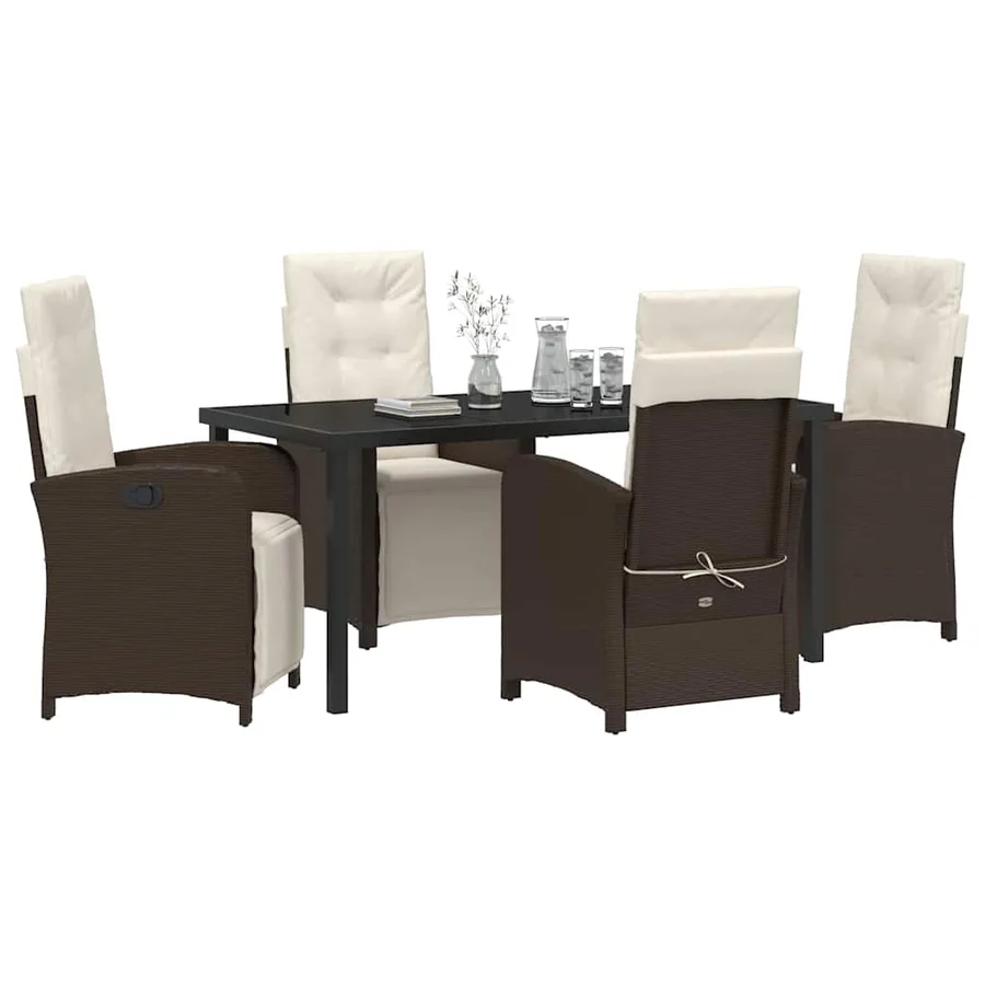 Ensemble de salle à manger pour jardin 5 pcs Marron polyrotin - 3