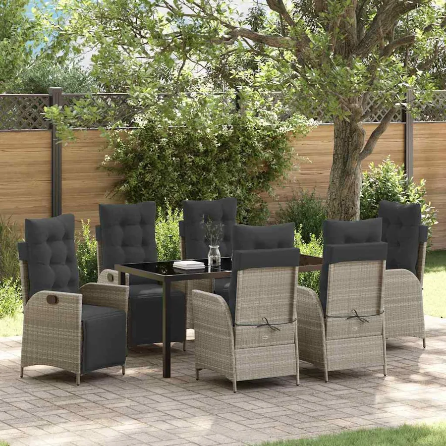 Ensemble de salle à manger pour jardin 7 pcs Gris clair