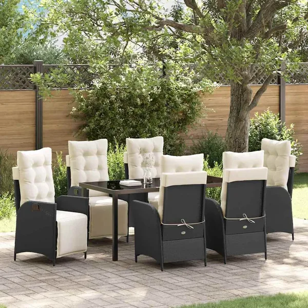 Ensemble de salle à manger pour jardin 7 pcs Noir polyrotin