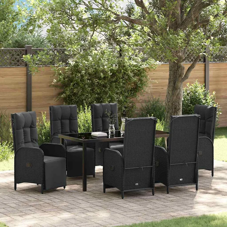 Ensemble de salle à manger pour jardin 7 pcs Noir polyrotin