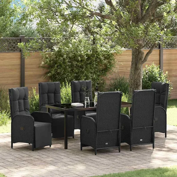 Ensemble de salle à manger pour jardin 7 pcs Noir polyrotin